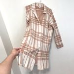 Nine West Plaid Sweater Coatigan White ish Cream Beige Tan Long Sweater Blazer L Photo 10