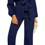 Navy blue dressy style jumpsuit new never worn , has some stretch in it size s, Photo 0