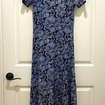 Haani Navy Blue & White Paisley Short Sleeve Maxi Dress Photo 0