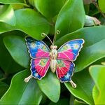 Vintage Thin Colorful Glittery Butterfly Brooch Gold Photo 5