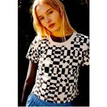 Free People  Movement Crop Top Size Small Black S/S Tee Cotton Geometric Pattern Photo 2