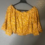 Floral Off Shoulder Crop Top Yellow Women’s XL Boho Blouse Photo 2
