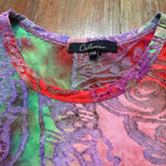 Women's Caleaas Top Petite XL Red Green Tie Photo 4