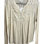 Wonderly  Beige Crochet Detail Long Sleeve Blouse Size Medium Boho Casual Top Photo 0