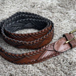 Women’s Brown Leather Braided Belt With Gold Buckle Photo 0