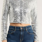 Good American NWT Silver Sequin Cardigan Holiday New Years Eve Party Photo 0