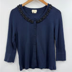 Kate Spade  Navy Blue Cardigan Sweater Beaded Collar Womens Wool Medium Photo 0