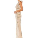 Mac Duggal 93739 Embellished Floral Feather One Shoulder Gown Size 4 Nude Gold Photo 2