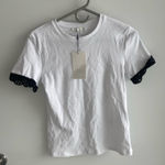 ZARA  White T-Shirt with Black Lace Trim Photo 0