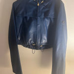 BCBGMAXAZRIA  Blue Cropped Hooded Leather Jacket XS Photo 0