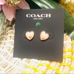 Coach  Heart Logo Stud Earrings Pink Gold Tone NWT Photo 2