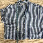 Evereve Blue White Stripe Button Up Short Sleeve Shirt Top Womens Size Small Photo 8
