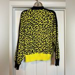 Central Park West Designer  Neon Yellow Leopard Print Ribbed Crewneck Sweater Photo 5