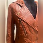 Tobi Vegan Faux Leather Hooded Motorcycle Moto Zippered Brown Jacket Size Small Photo 2