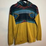 Oversized Western Geometric Colorful Print Boho Drawstring Cowl Neck Hoodie Yellow Photo 1