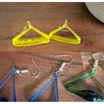 Glass Triangle Dangle Earrings Colorful Funky‎ Statement Jewelry Blue Photo 1
