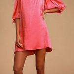 Free People  Mara Shimmer Puff Sleeves Dress Hot Pink - size small Photo 0