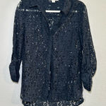 Diane Von Furstenberg  Navy Blue Lace Blouse button down women’s 6 career office Photo 0