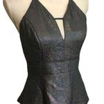 EXPRESS NWOT Silver Metallic Peplum Plunge Neck Halter Top New Photo 4