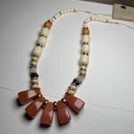 Anthropologie  Chunky Statement Necklace Beaded Orange Cream Gold Tone NWT $58 Photo 0
