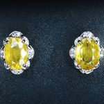 18K White Gold Plated Yellow Gemstone Citrine Diamond Stud Earrings for Women Photo 2