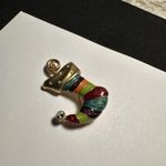 Anne Klein Signed Striped Enamel Rhinestone Christmas Elf Stocking Brooch Pin Photo 4