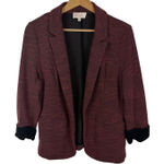Skies Are Blue  Textured Knit Blazer Large Burgundy Open Front Stretch Minimalist Photo 0