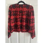 Stenay Womens Small Red Silk Black Beaded Bolero Jacket Holiday Event Glam Photo 6