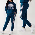 True Religion NWT Teal World Tour Boyfriend Joggers Size L New w/Tag Retail $109 Photo 1