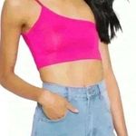Pretty Little Thing Basic Hot Pink One Shoulder Strappy Crop Top Photo 0