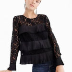 J.Crew Pleated Lace Ruffle Top Blouse Satin Black Romantic Coquette NWT 2 Tall Photo 0
