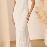 Lulus Glamourous Ever After White Sequin Beaded Backless Maxi Dress Women’s Sz M Photo 10