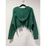 Cropped Knit Zip Up Sweater Hoodie Womens M/L Green Oversized Travel Minimalist Size M Photo 1