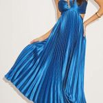Lulus LULU’S Aerin Blue Satin Pleated Cutout Midi Dress Photo 0