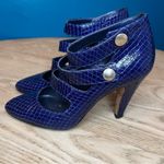 Loeffler Randall  3-Strap Mary Jane Snakeskin Leather Heel Blue Women’s Size 6 Photo 3