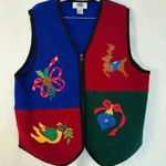 Modern Women Ugly Christmas‎ Sweater Vest 100% Boiled Wool Grannycore Sz 18/20 Blue Photo 0