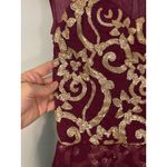 Elegant Burgundy Mesh Gown Gold Sequins Embellished Illusion Bodice Purple Photo 6