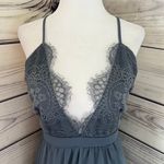 Tobi Slate Grey-Blue Lace Backless Maxi Dress Photo 4