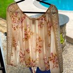 American Rag  CIE Semi Sheer Floral Chiffon Tie-Front Keyhole Lace Sleeve Blouse Photo 1