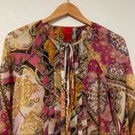 V Cristina Abstract Sheer Blouse Size Medium Multicolor Yellow Photo 2