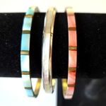 Vintage Shell Inlaid Bangle Bracelets, Set of 3 Pink Photo 0