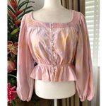 ZARA  Tie Dye Balloon Sleeve Crop Peplum Blouse in Pink Multi Photo 3
