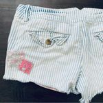 American Eagle  AE White/Blue Striped w/Floral Patchwork Cut Off Jean Shorts | 2 Photo 4