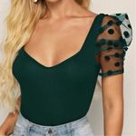SheIn  Privé Sweetheart Neck Dobby Mesh Sleeve Top Photo 0