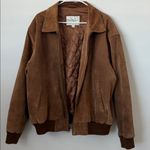 Vintage 100% Suede Leather Tan Bomber Jacket Size: L Size L Photo 3