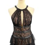 BCBGMAXAZRIA  Dress Black Lace Tiered Tulle Grommets Cutout Wimsygoth Edgy Size 6 Photo 1