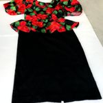 Mr. Mort Dress Black Red Floral Puff Sleeves Wedding Party Art Deco VTG… Size 8 Photo 3