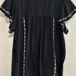 Anthropologie  Black and White Embroidered Flutter Sleeve Blouse Photo 3