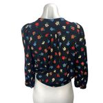 Madewell  Women's Black Floral Print Long Puff Sleeve V-neck Wrap Blouse Top Sz M Photo 1