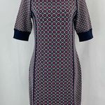 Juicy Couture Geo Knit Dress Front Slits Short Sleeve Mini Navy Pink Size Medium Photo 3